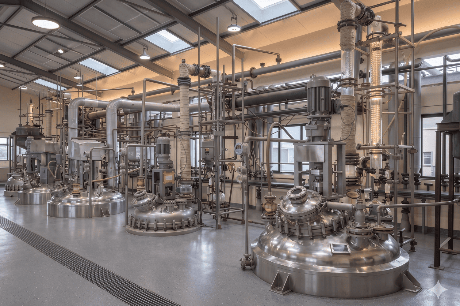 3D rendering of a modern chemical manufacturing campus with buildings and landscaping